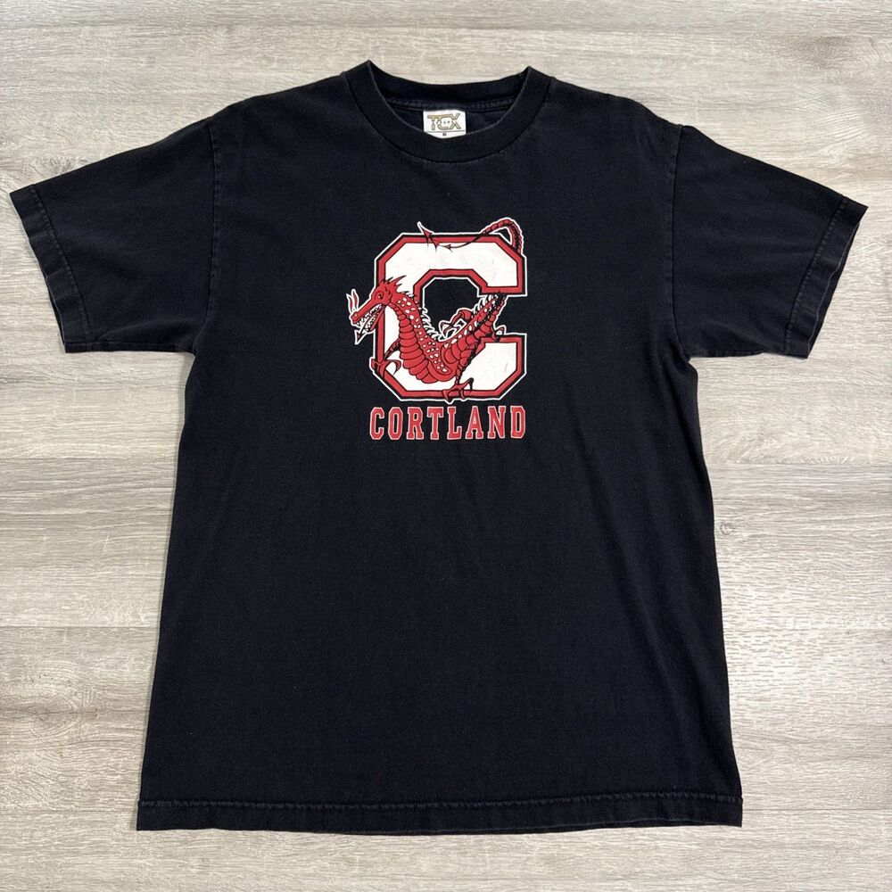 Cortland Red Dragons Shirt NCAA College Men's Black Medium 100% Cotton Tee